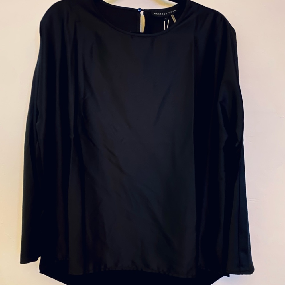 Black satin & cotton long sleeve top.